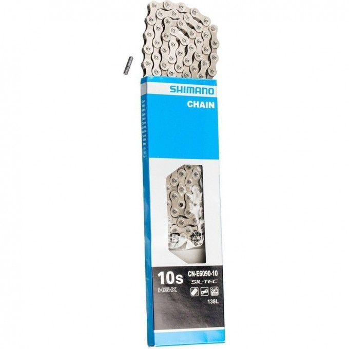 Цепь SHIMANO E6090, для 10 скоростей сзади/1 скорость спереди, 118 звеньев, для электровелосипедов, с ампульным пином (1шт.) ICNE609010118I
